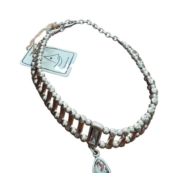 Eisenberg Jewelry - Serica Antares Choker Necklace Womens Silver Tone Clear Crystal Teardrop